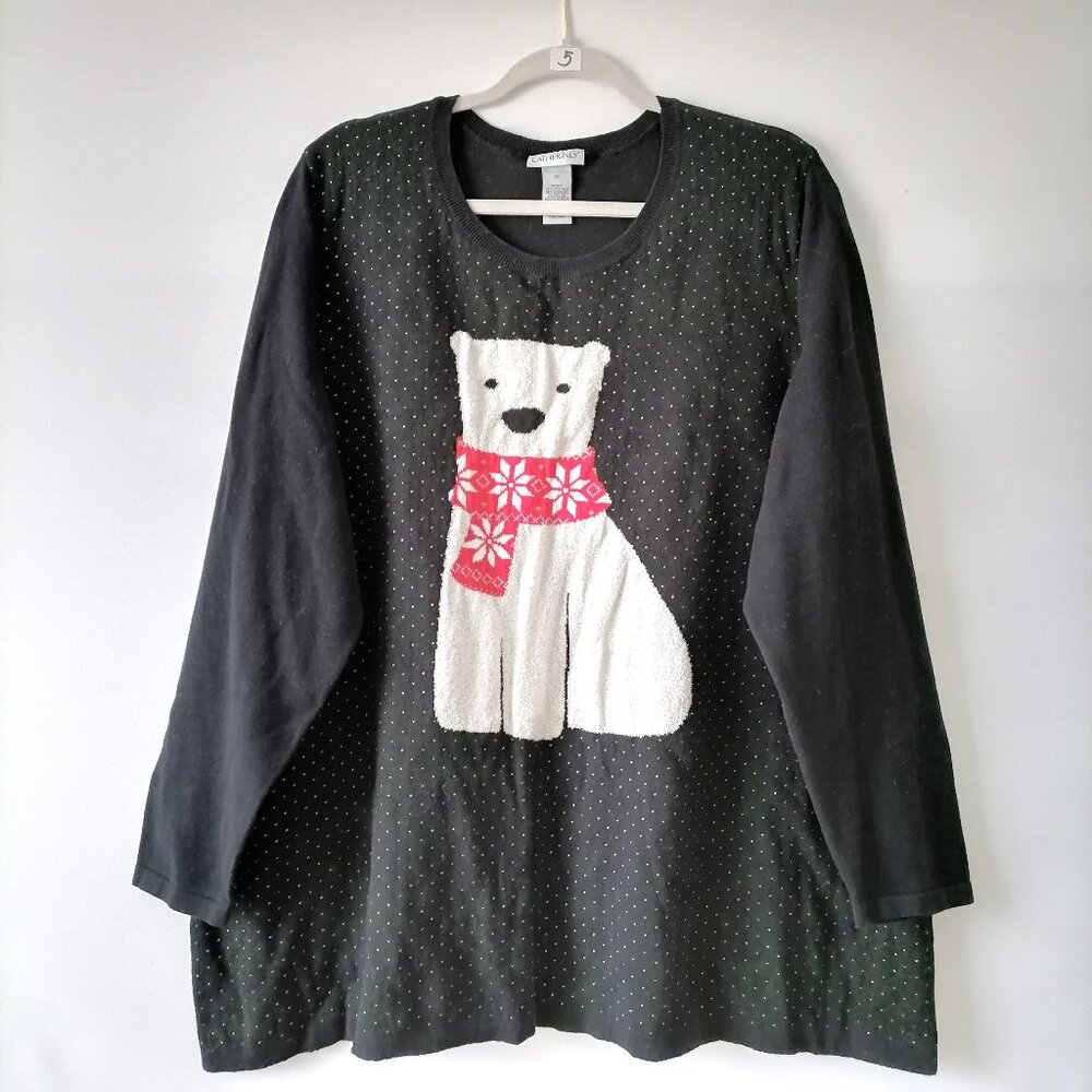 Catherine Womens Black Long Sleeve Round Neck Polar Bear Sweater Size 2X